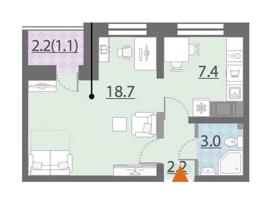 Однокомнатная квартира в : площадь 32.4 м2 , этаж: 18 – купить в Санкт-Петербурге